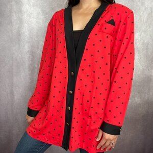 Vintage Monica Rose USA Red Black Polka Dot Sweater Cardigan Jacket Womens L/XL